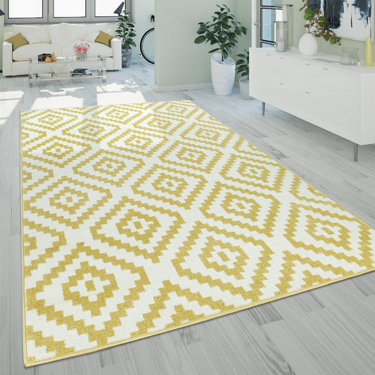 Area Rug Stella Moroccan Diamond Pattern - Pastel Yellow-White-0