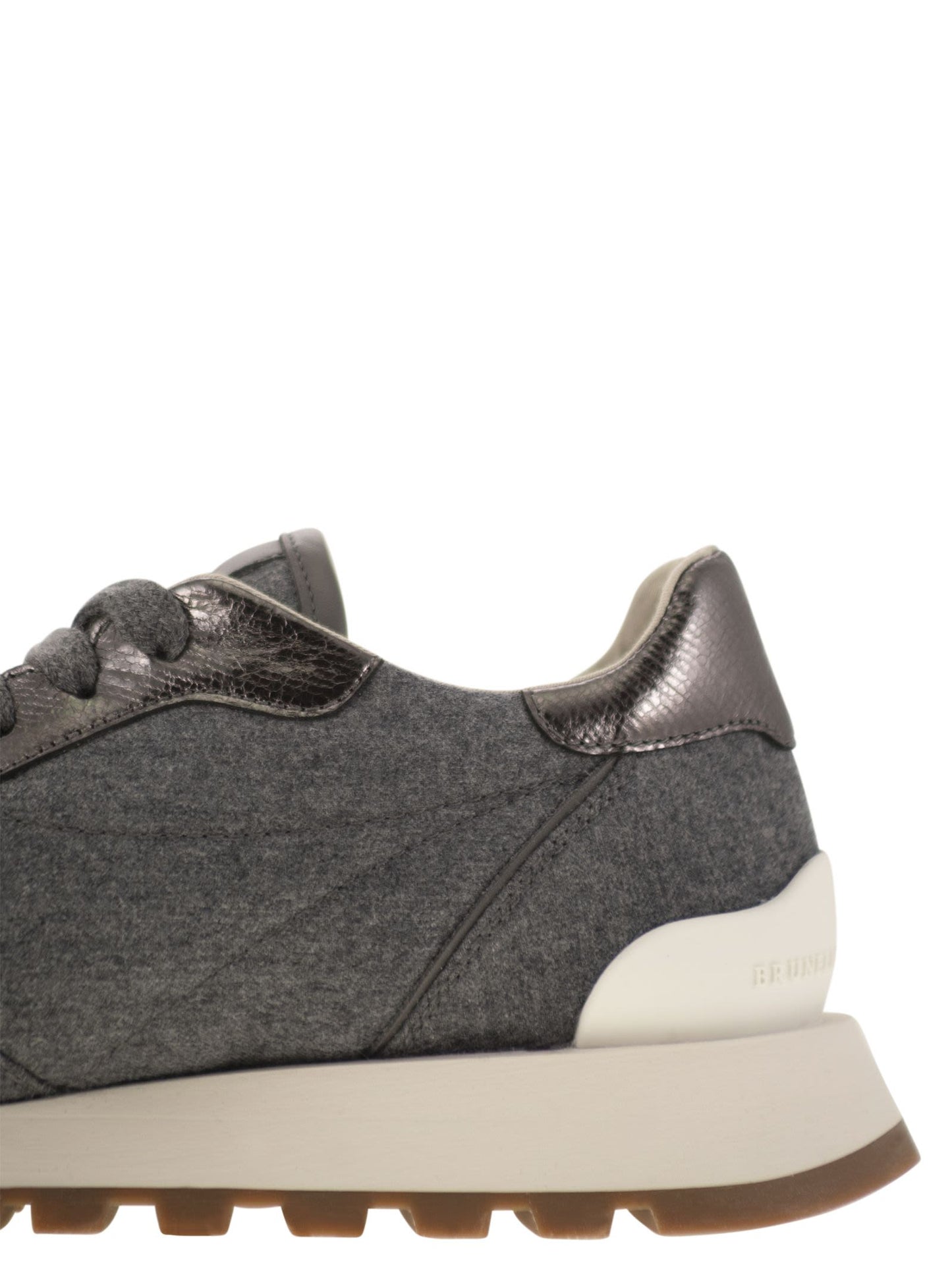 Brunello Cucinelli Women Runners In Virgin Wool Flannel And Lamé Calfskin With Precious Toe