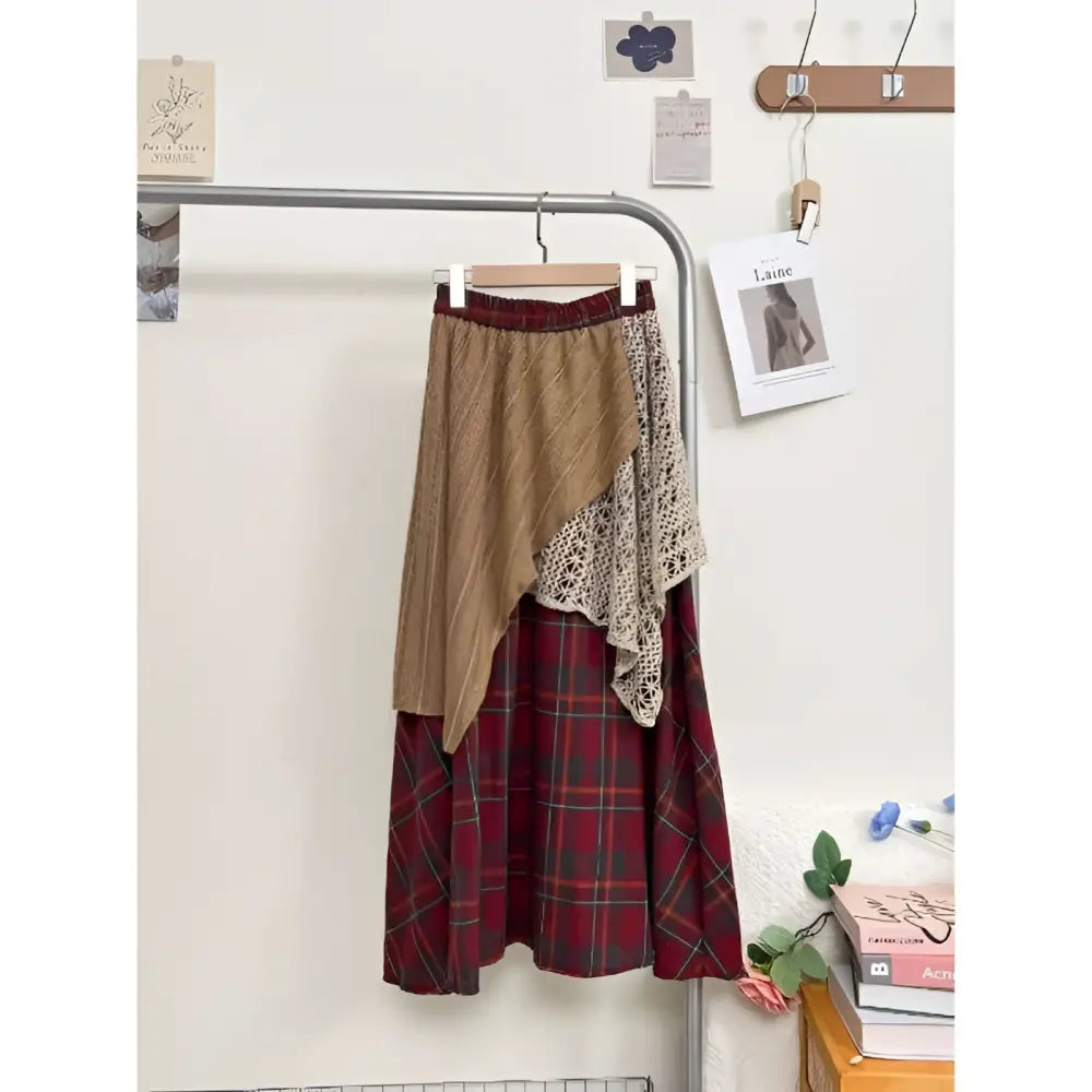 Asymmetric Patchwork Fashion Personality Retro Skirt