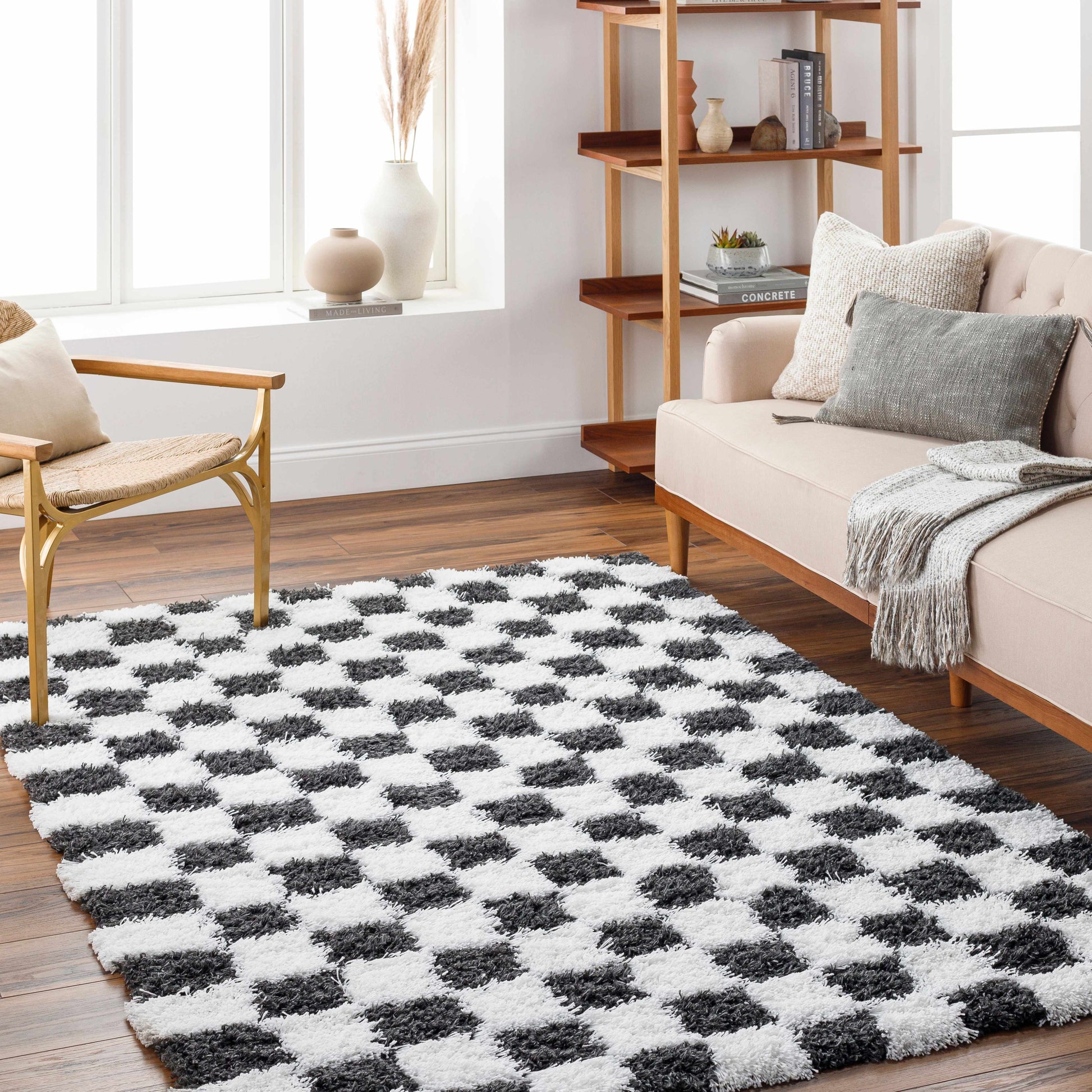 Atira Black & White Checkered Area Rug-3