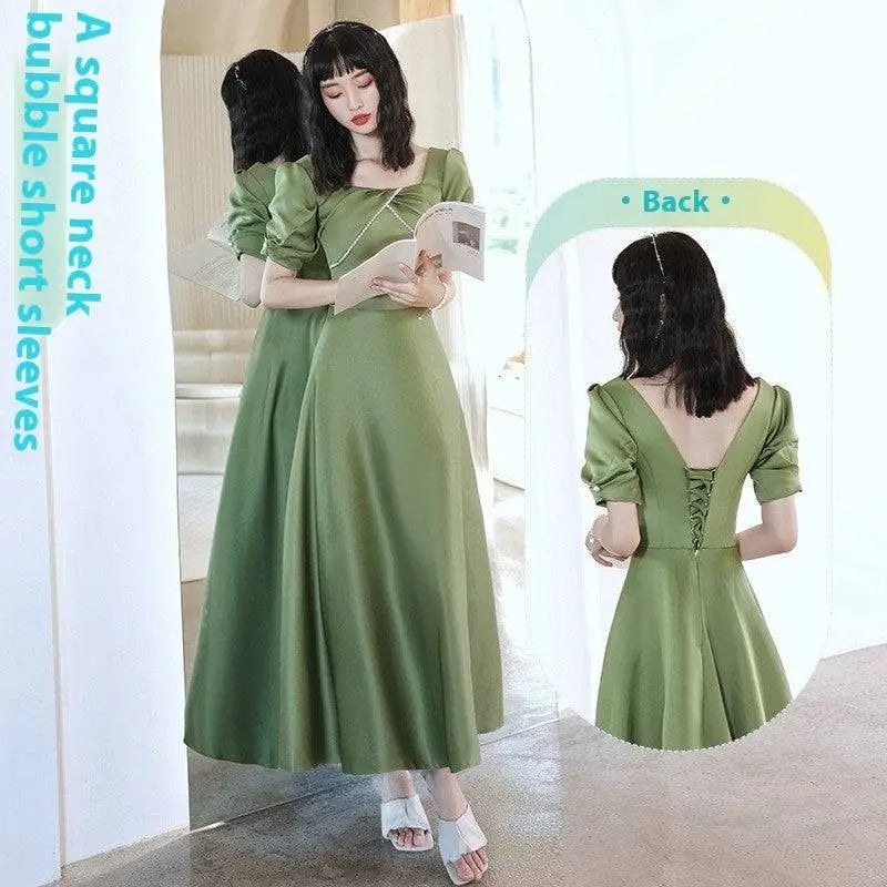 Avocado Green Sisters Group Satin V Neck Midi Dress