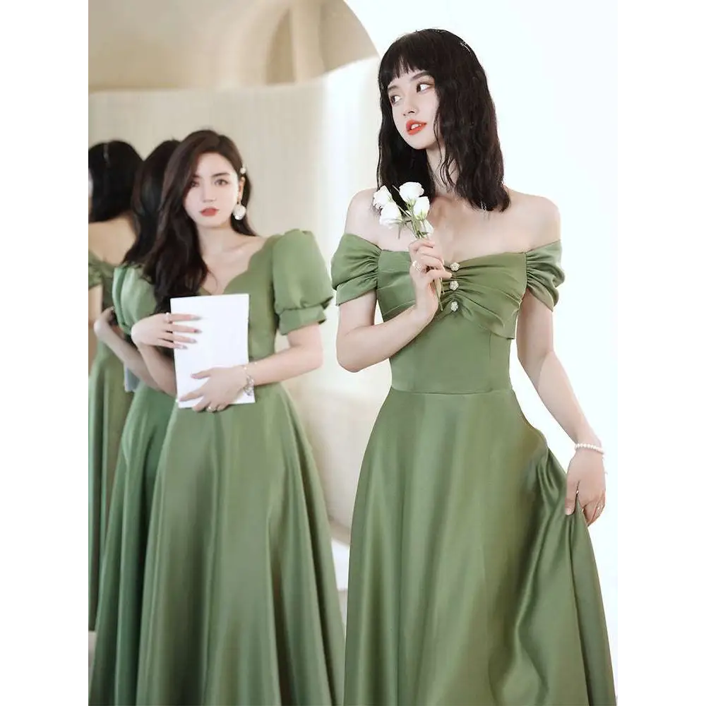 Avocado Green Sisters Group Satin V Neck Midi Dress
