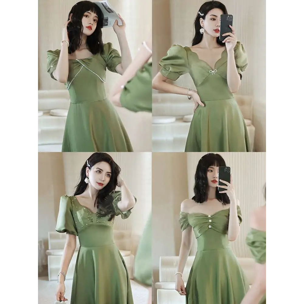 Avocado Green Sisters Group Satin V Neck Midi Dress
