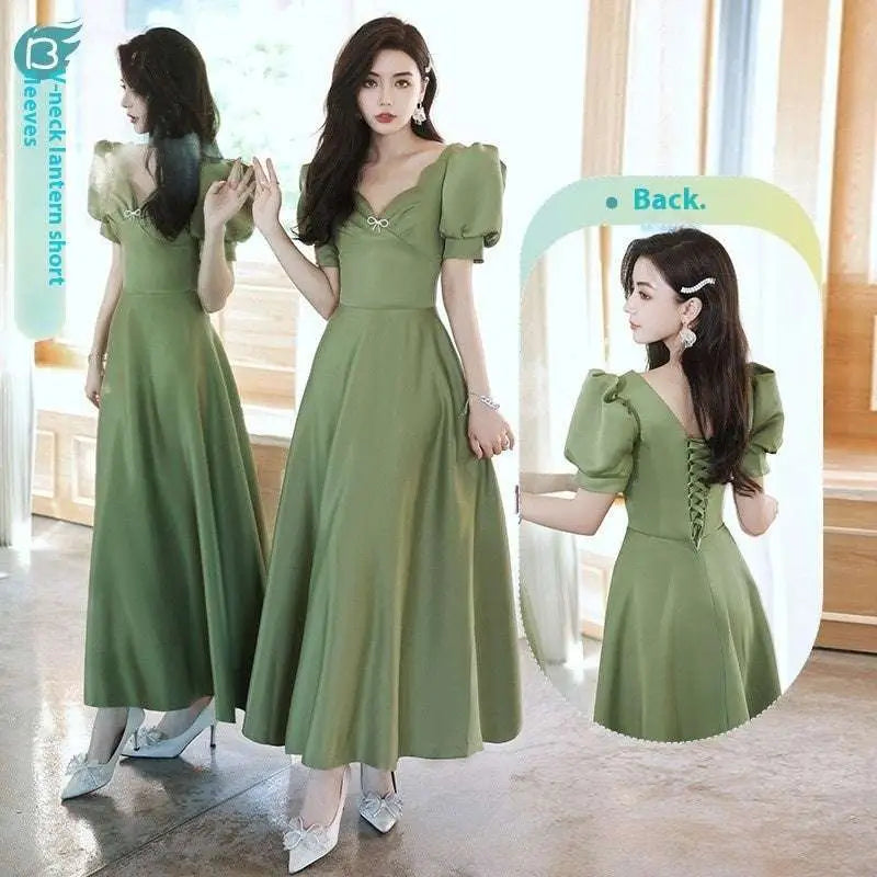 Avocado Green Sisters Group Satin V Neck Midi Dress