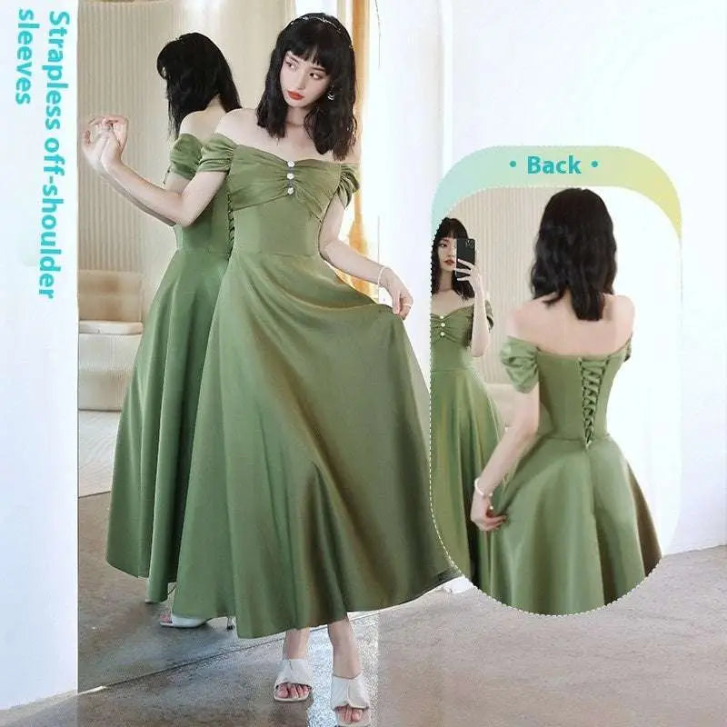 Avocado Green Sisters Group Satin V Neck Midi Dress