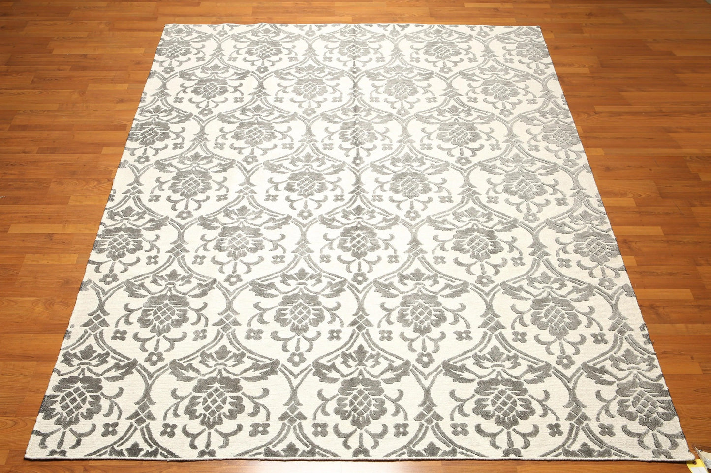 High End wool & silk Tibetan Hand Knotted Designer Area Rug Ivory 8' x 10'-2