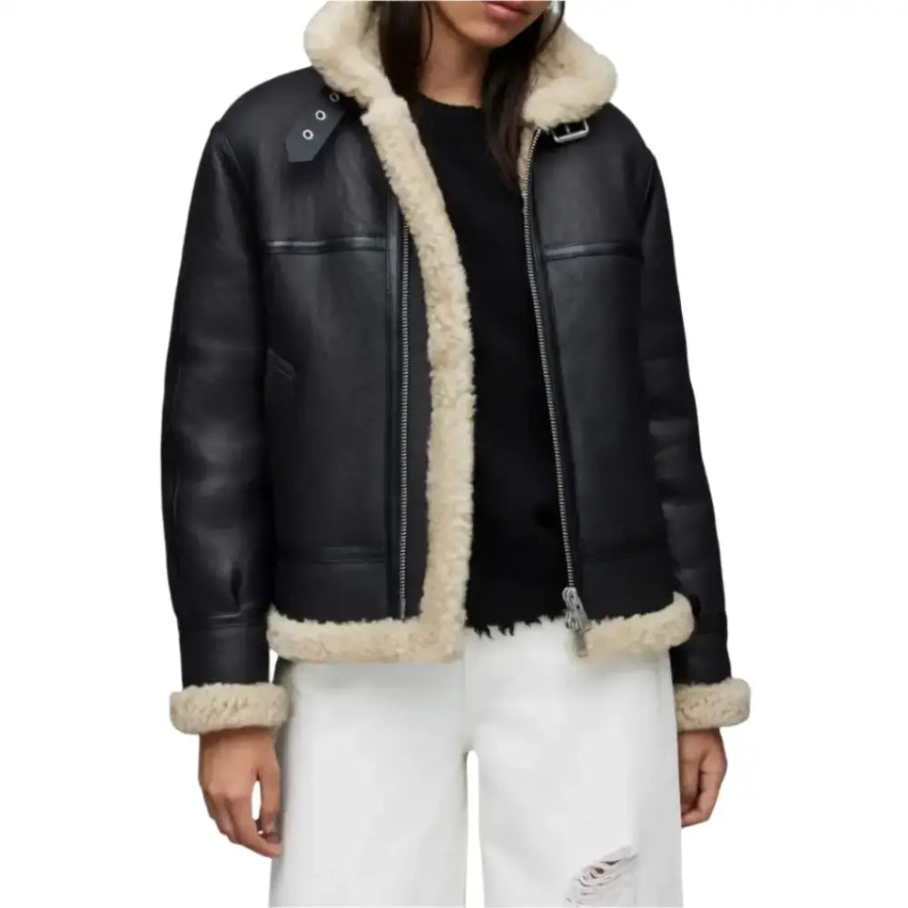 Men’s Black Shearling Leather Aviator Jacket-1