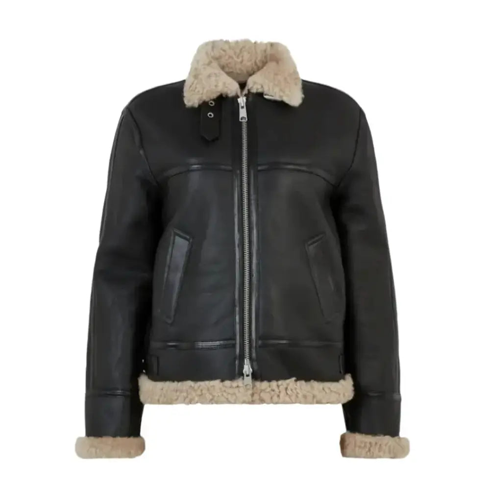 Men’s Black Shearling Leather Aviator Jacket-0
