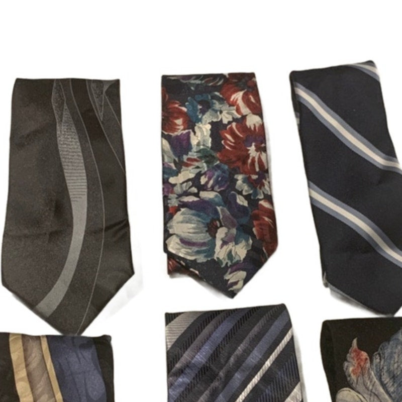 Lot of 6 Black Blue Silver Striped Floral Vintage and Newer Mens Neck Ties