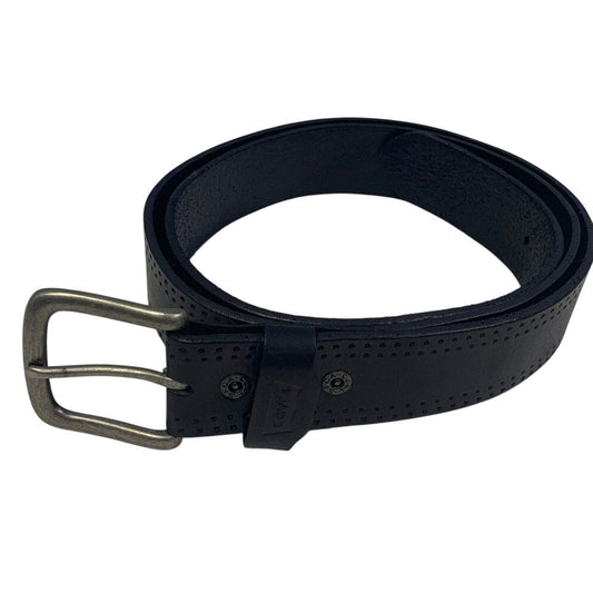 Levi's Mens XL 42-44 Black 1.5" Wide Genuine Leather Silver Buckle Jeans Belt