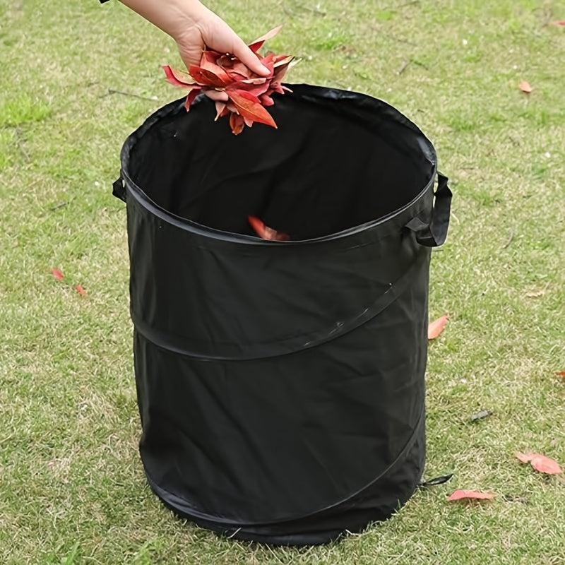 Black Portable Foldable Trash Can with Carry Handle-4