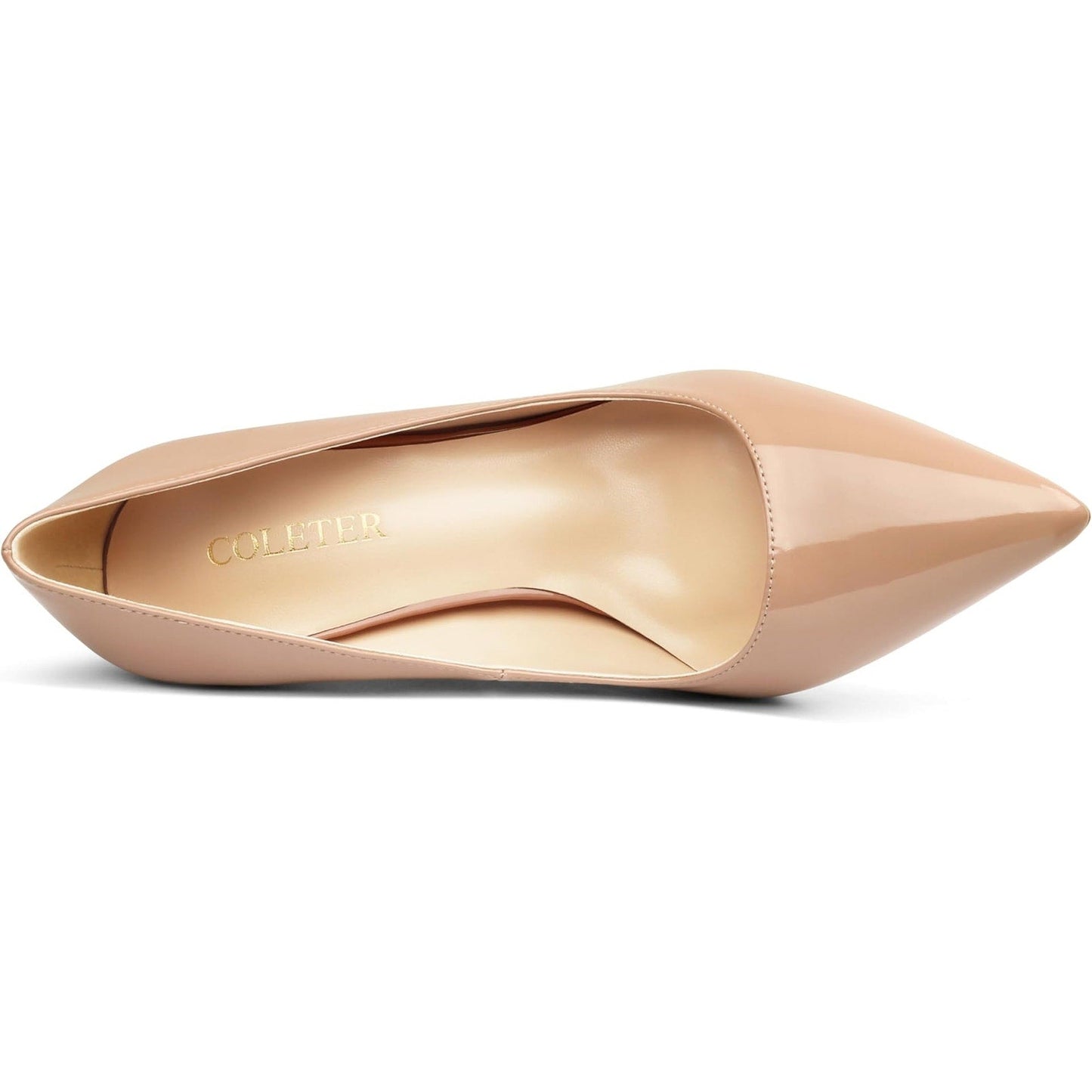 Coleter Womens Size 7 Tan Faux Patent Leather 4" Heel Pointy Toe Pumps Shoes