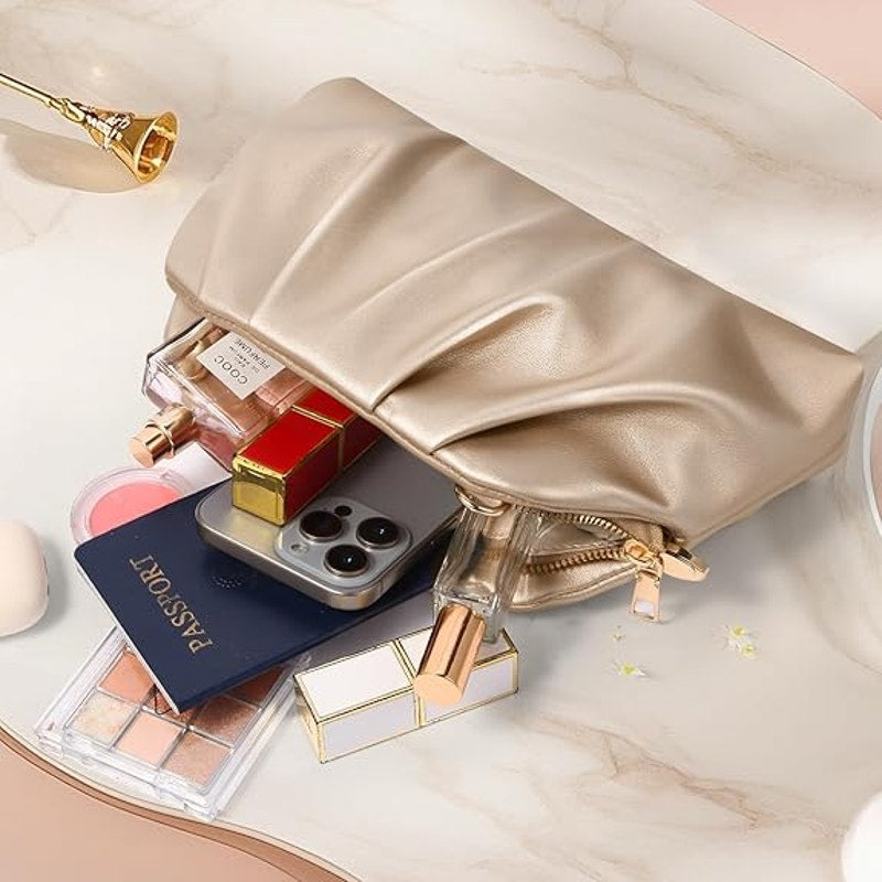 lovyoCoCo Womens Gold Pleated PU Leather Magnetic Closure Clutch Shoulder Bag