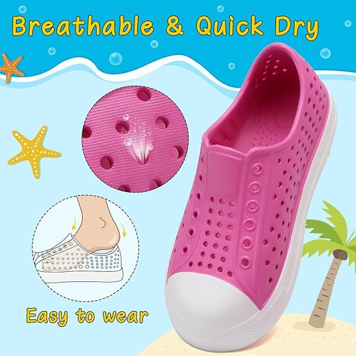 Ziitop Toddler Girls 8 Pink White Mesh Slide On Non Slip Quick Dry Water Shoes