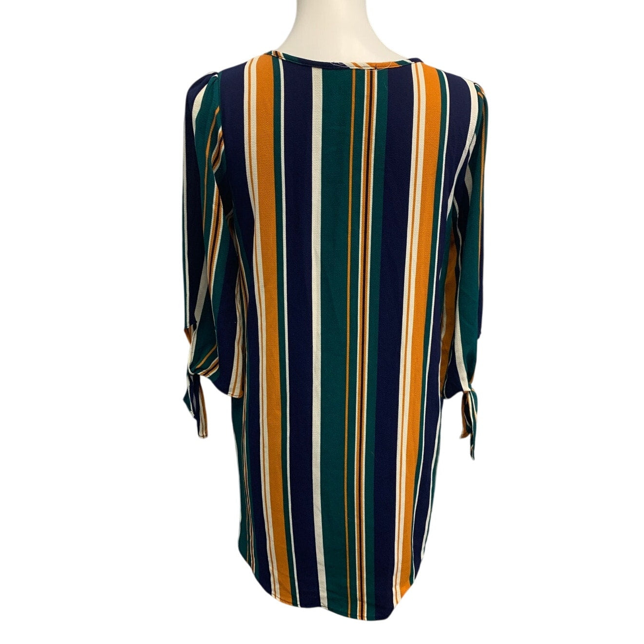 Entro Womens Small Deep V Modern Striped Tie  Long Sleeve Sheath Dress