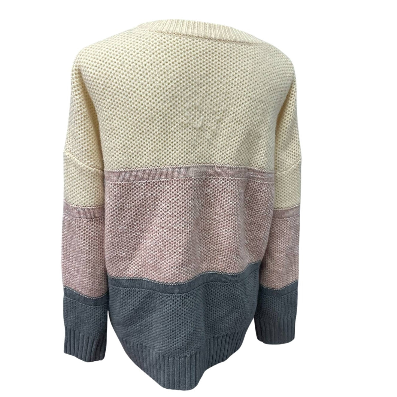 Womens Large Long Sleeve Tri Color Striped 100% Acrylic Knit Pullover Sweater