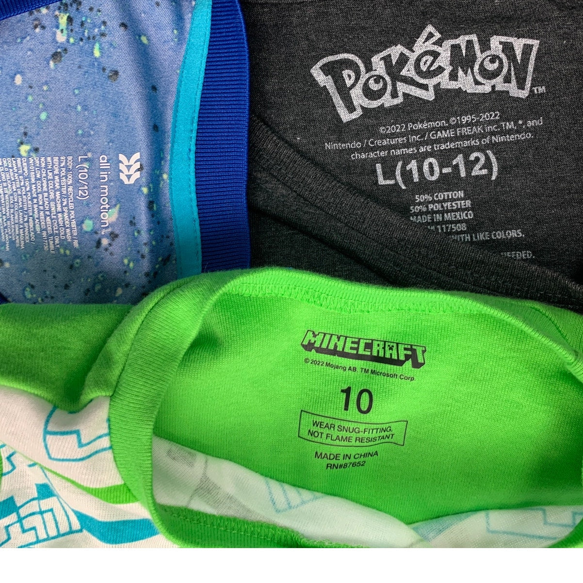 Lot of 3 New All in Motion Minecraft Pokemon Boys Large Short Sleeve Shirts