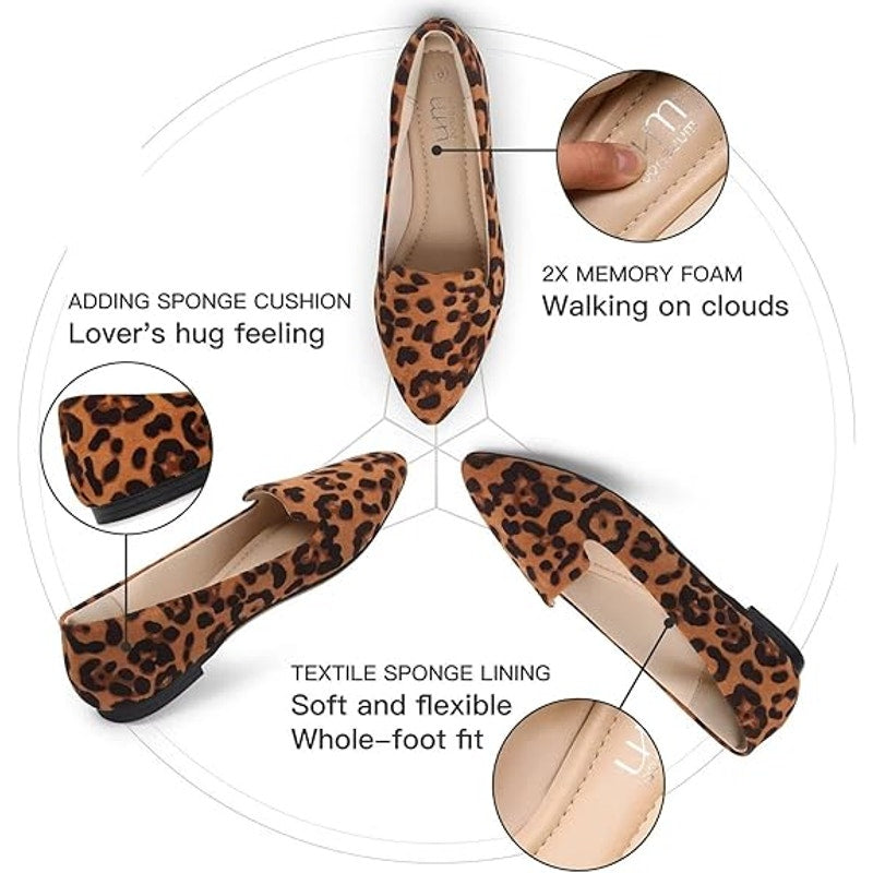 New Musshoe Womens Size 10 Brown Leopard Spot Pointy Toe Slide On Flat Shoes