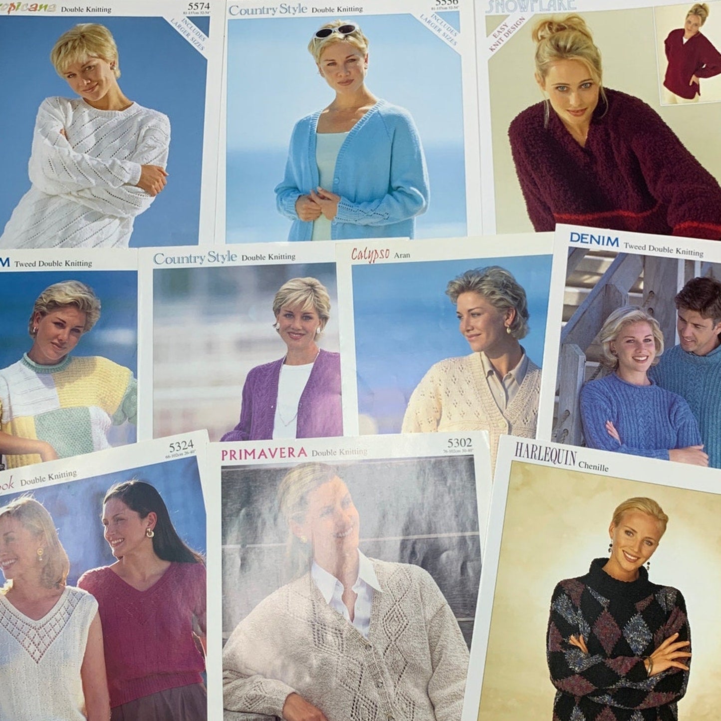 Lot of 10 New Women Men Kids Sweaters Hats Vintage 1990s 2000s Knitting Patterns