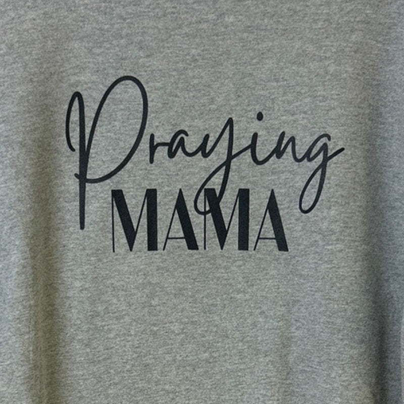 Upcycled Hand Printed Womens Large Praying Mama Long Sleeve Heatherd Sweatshirt