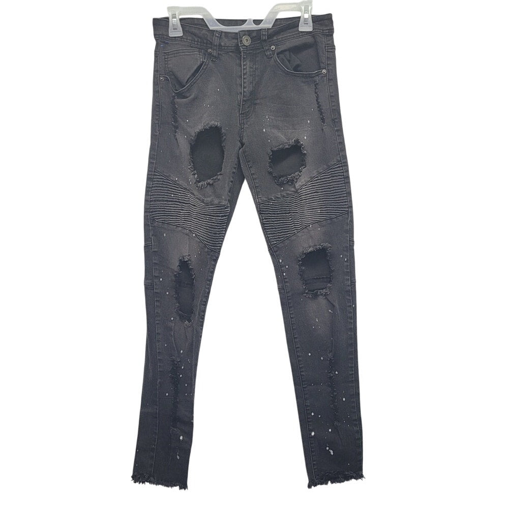 RedFox Juniors Size 13 Paint Splatters Factory Distressed Ribbed Denim Jeans
