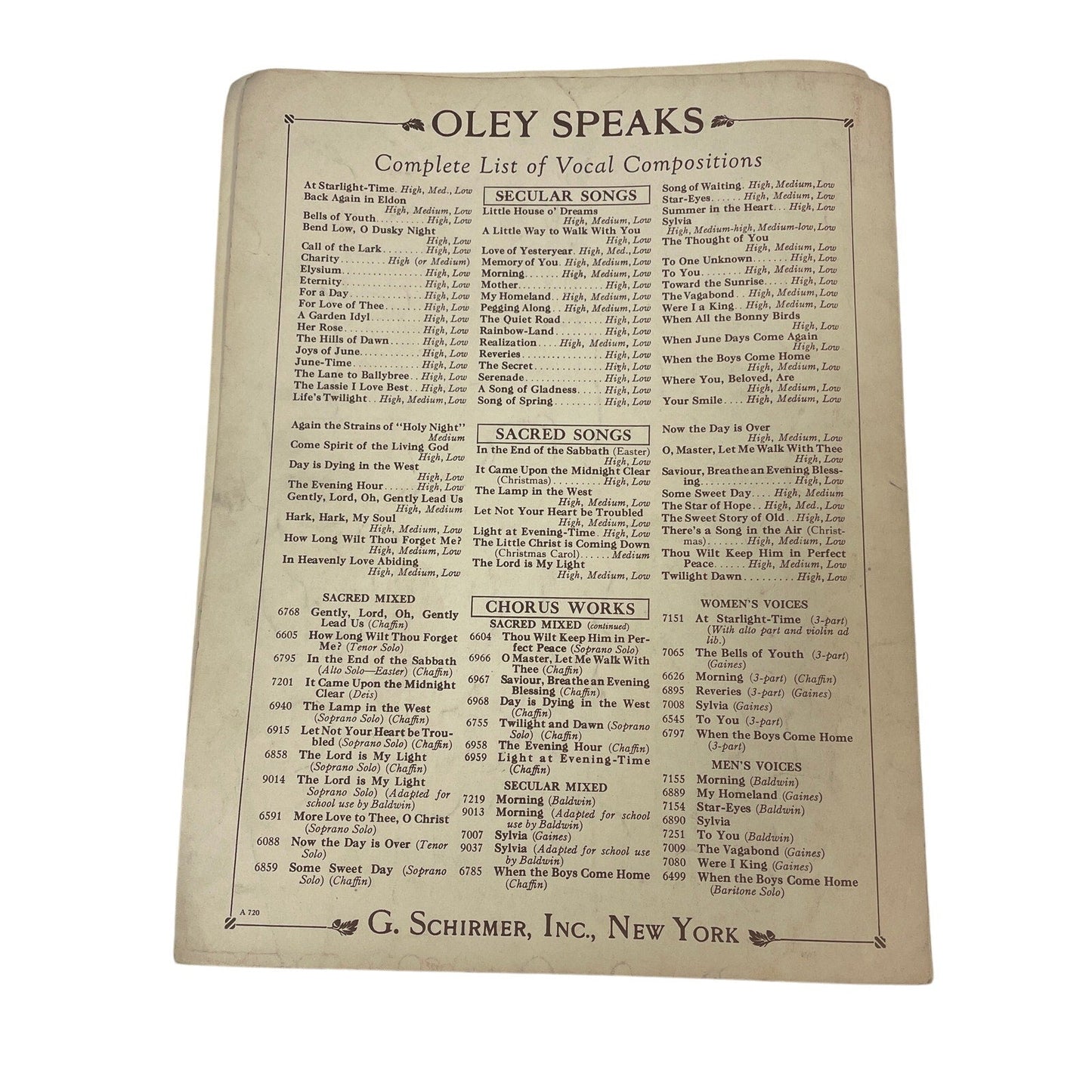 Antique 1914 Sylvia Song by Oley Speaks by G Schirmer Inc Piano Sheet Music