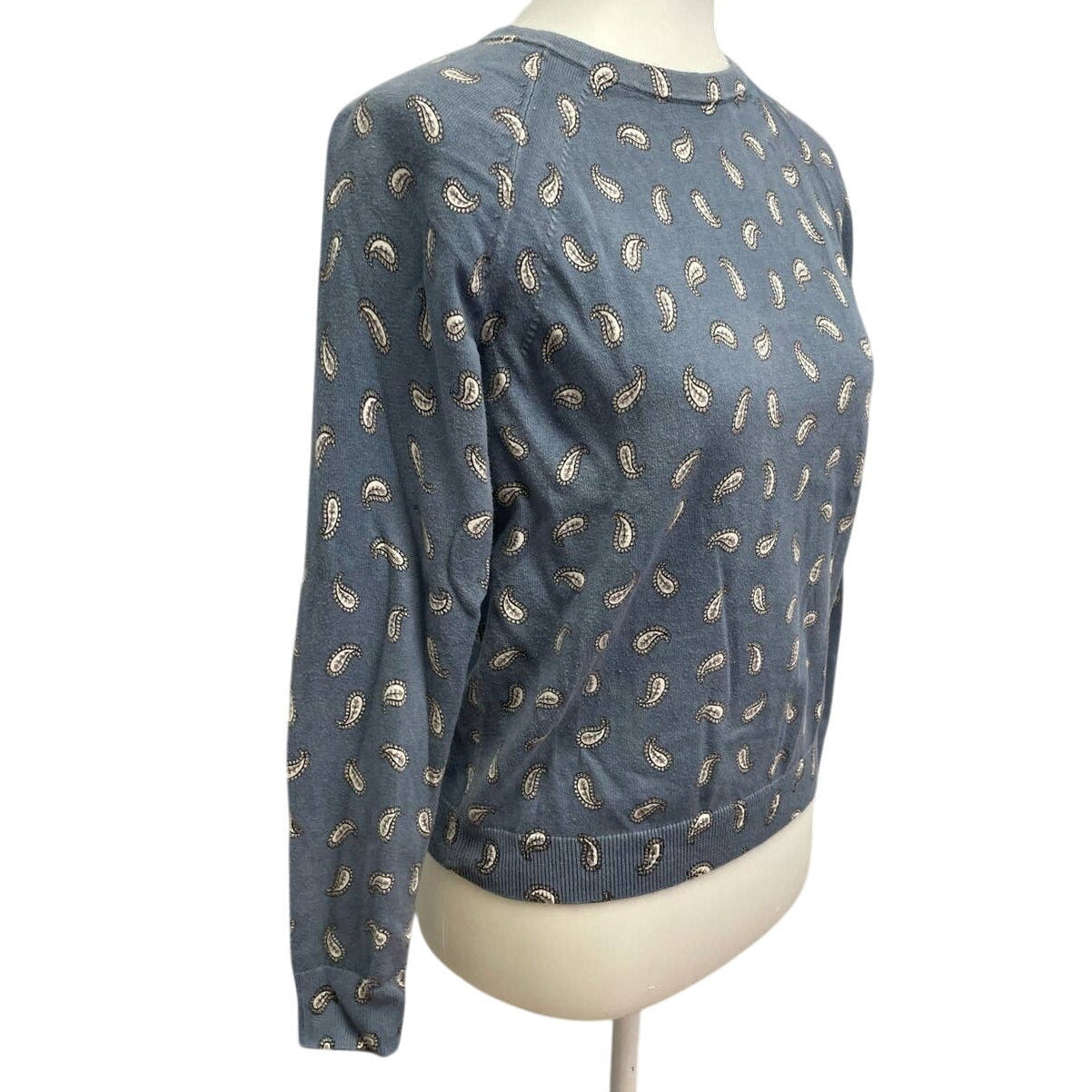 LOFT Womens Small Paisley Blue Long Sleeve Crew Neck 100% Cotton Sweater