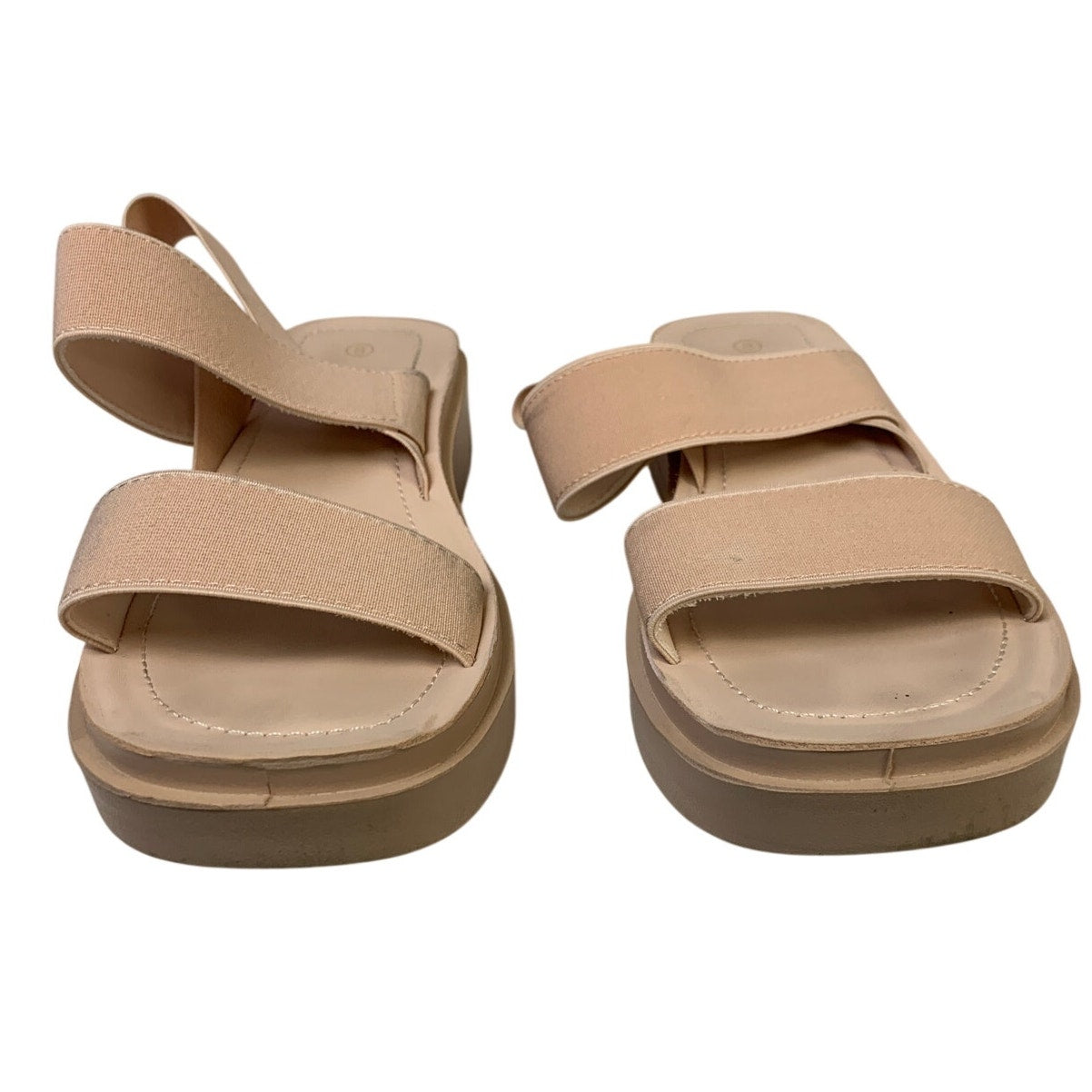 Womens Size 8 Beige 1.25" Platform Sandal Open Round Toe Slip On Summer Shoes