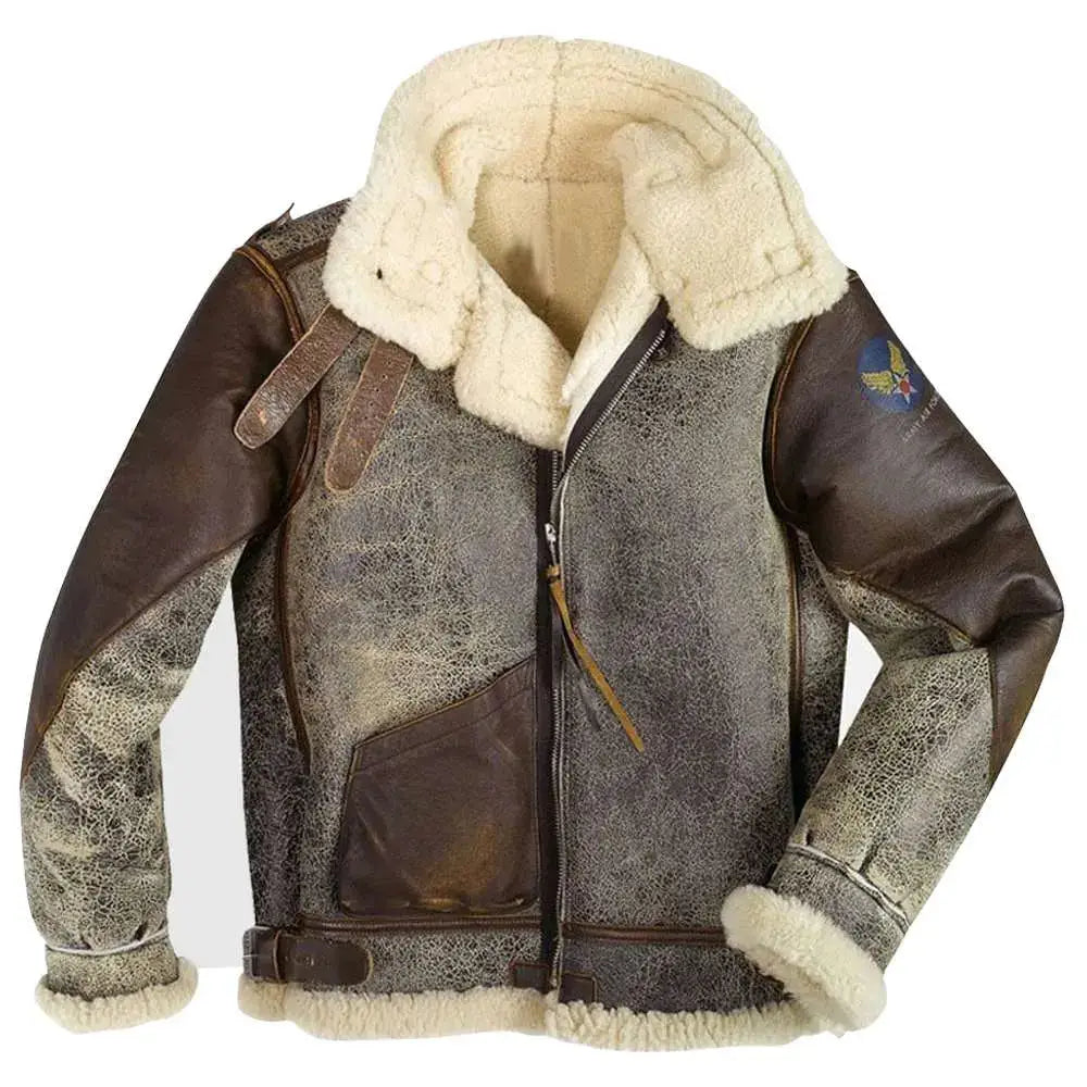 Men's B-3 Vintage Distressed Leather Bomber Jacket-0