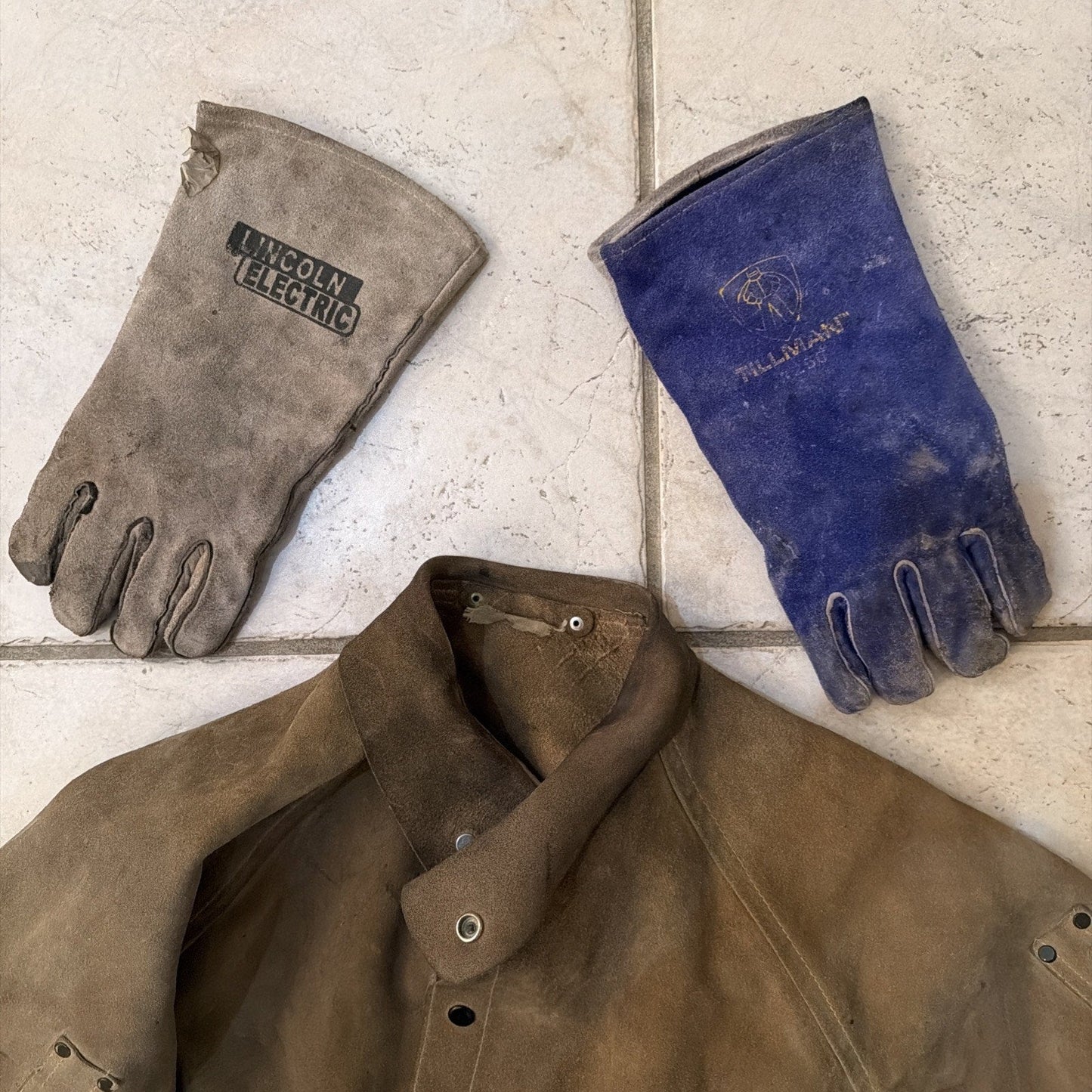 Leather Welding Jacket Coat w/ Gloves Lot Heavy Duty