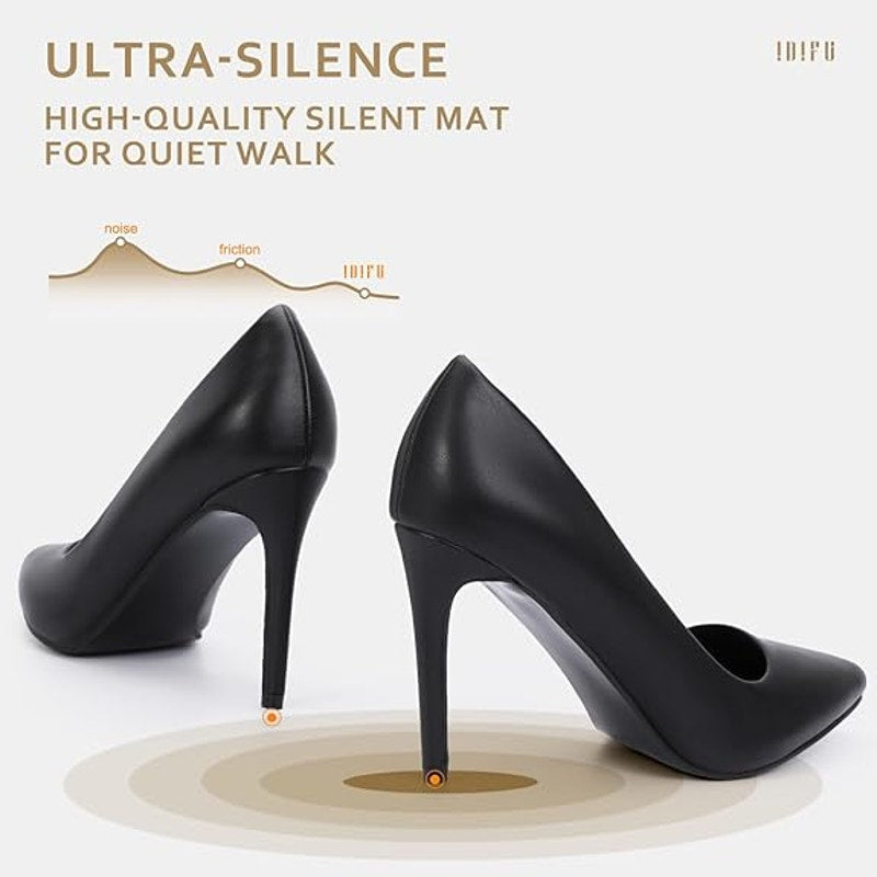 IDIFU Womens Size 8.5 Black 4" Stiletto Heel PU Leather Closed Pointed Toe Shoes