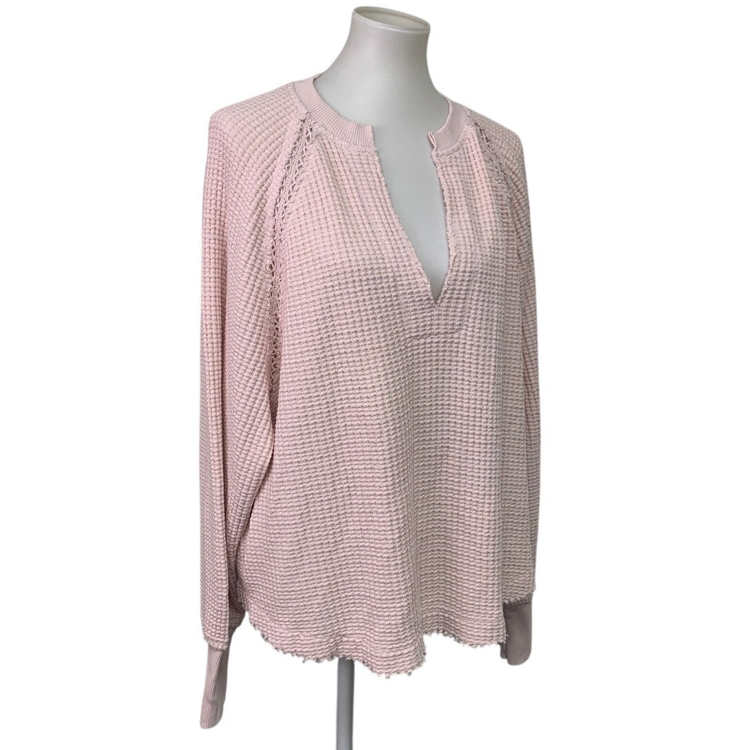 New American Eagle Womens Medium Long Sleeve Waffled Lace Deep V Neck Sweater