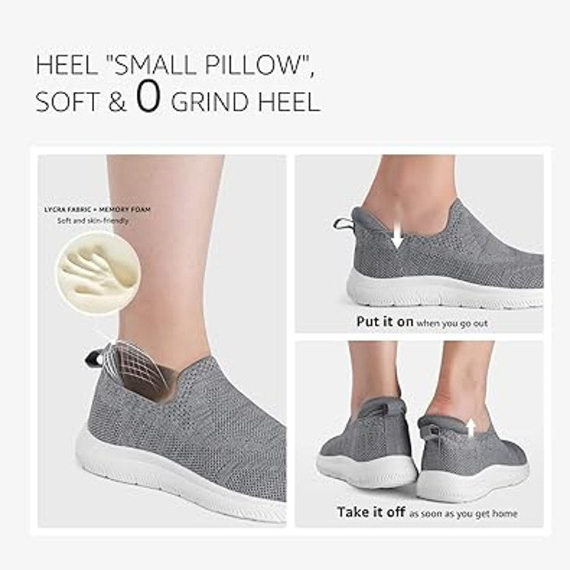 STQ Womens 9.5 Gray Fabric Mesh Slip On Lightweight Arch Support Walking Shoes