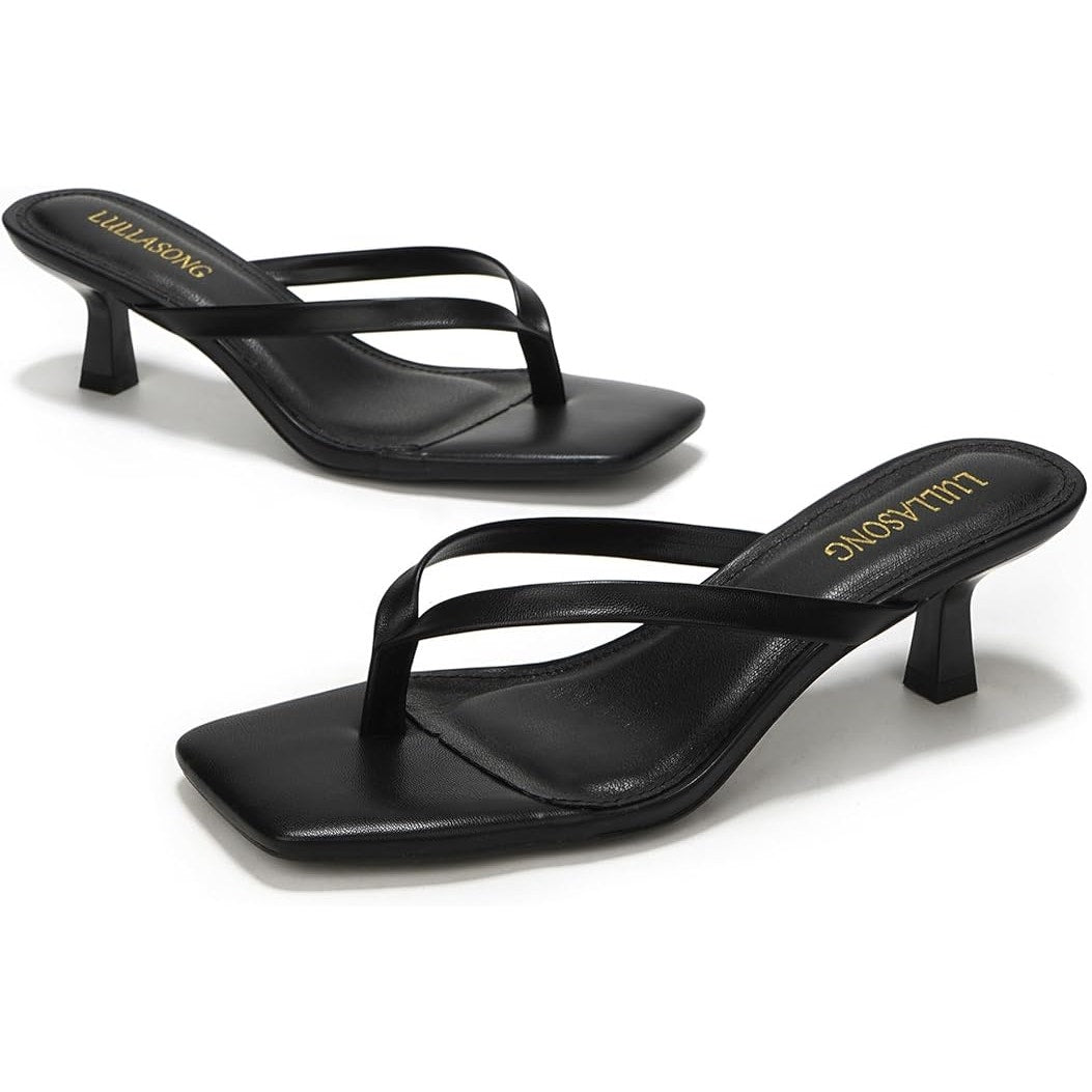 Lullasong Womens Size 6 Black 2" Kitten Heels Open Square Toe Slip On Shoes