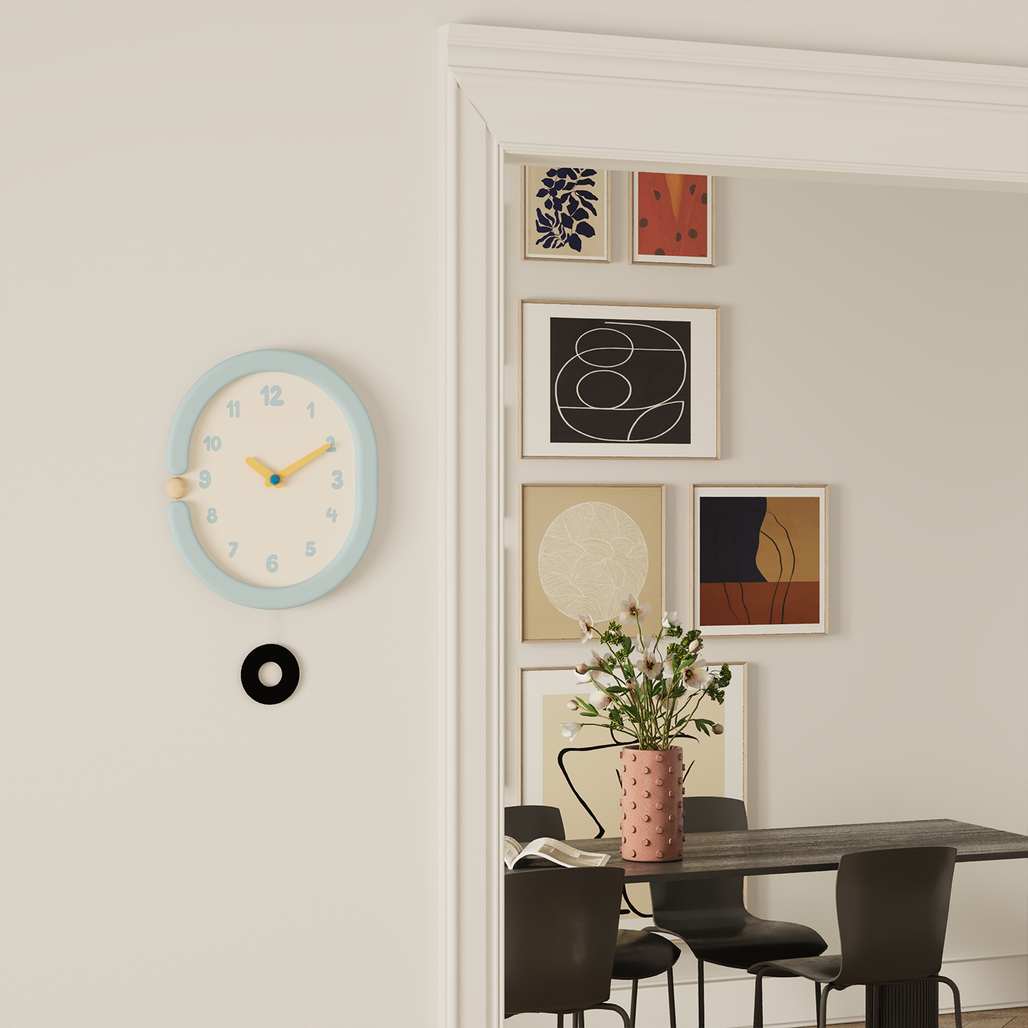 Oval Light Blue Wall Clock-4