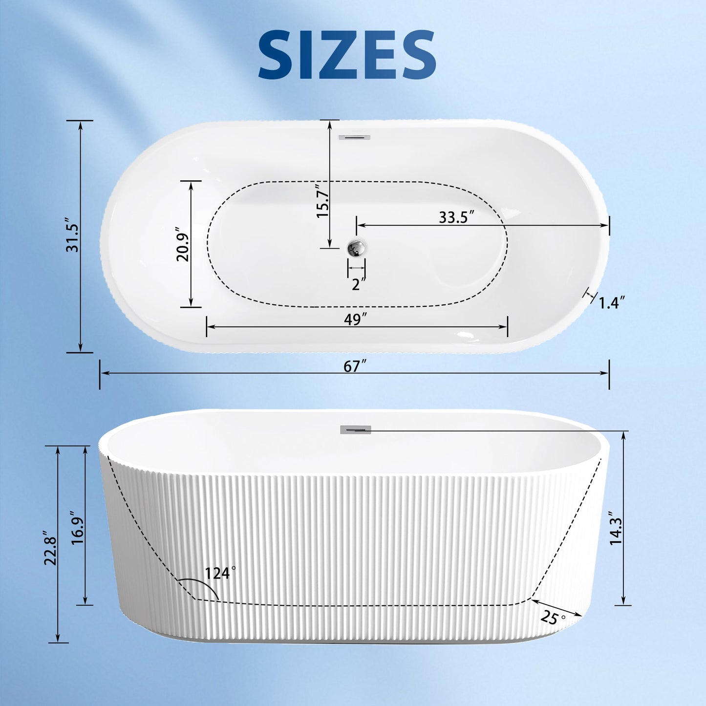 67" Linear Acrylic Freestanding Bathtub