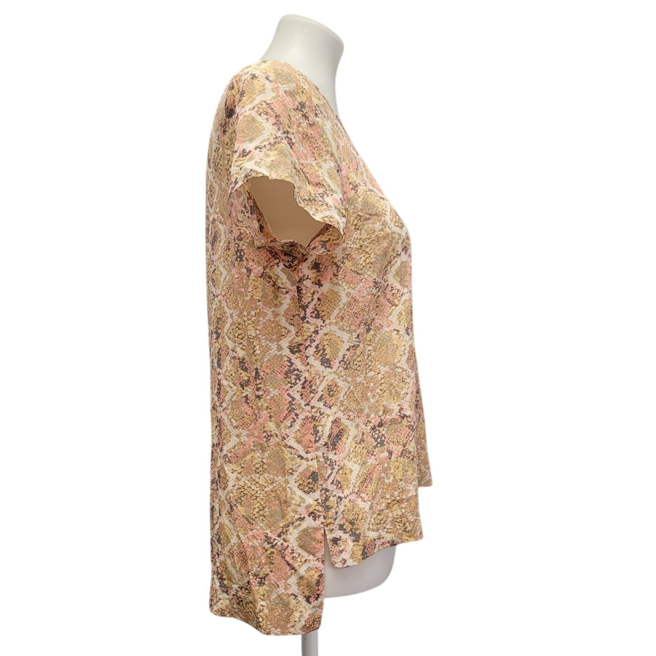 Fynn And Rose Womens Medium Pastel Snake Skin Back Zipper Short Sleeve Top