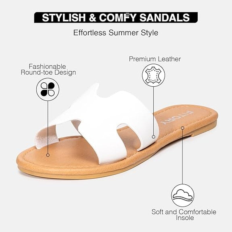 Fitory Womens Size 9 White Sandal Flats Open Round Toe Slip On Shoes