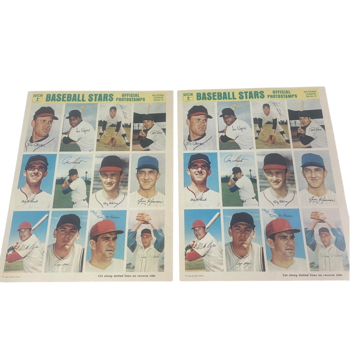 2 Vintage 1969 MLB Baseball All Stars Official Photostamps NL Series 6 Sheets