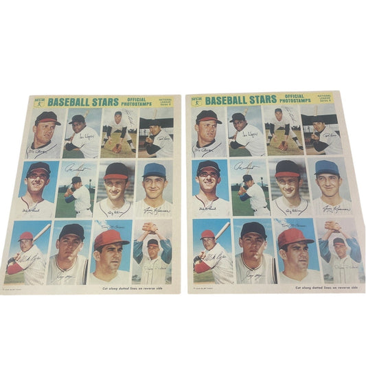 2 Vintage 1969 MLB Baseball All Stars Official Photostamps NL Series 6 Sheets