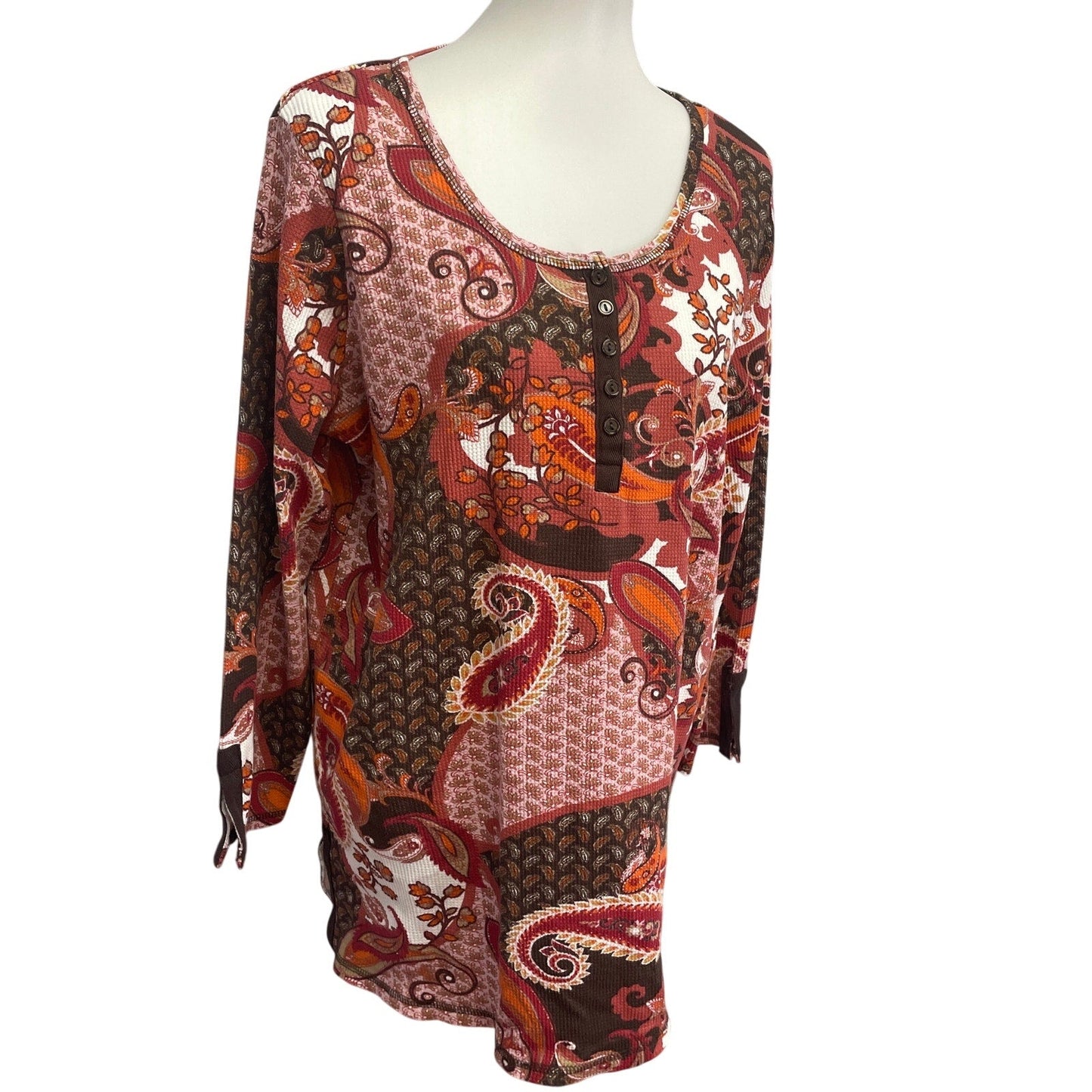 Roaman's Women Size 14/16 Long Sleeve Boho Patchwork Print Paisley Blouse Top