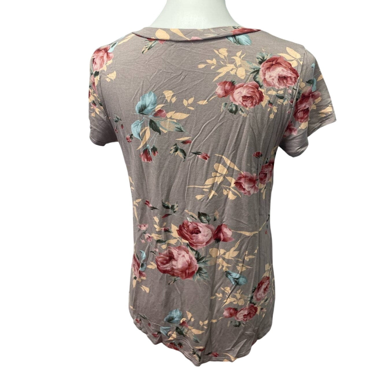 Bom Bom Womens Medium Short Sleeve Polyester Blend VNeck Floral Tee Shirt Blouse