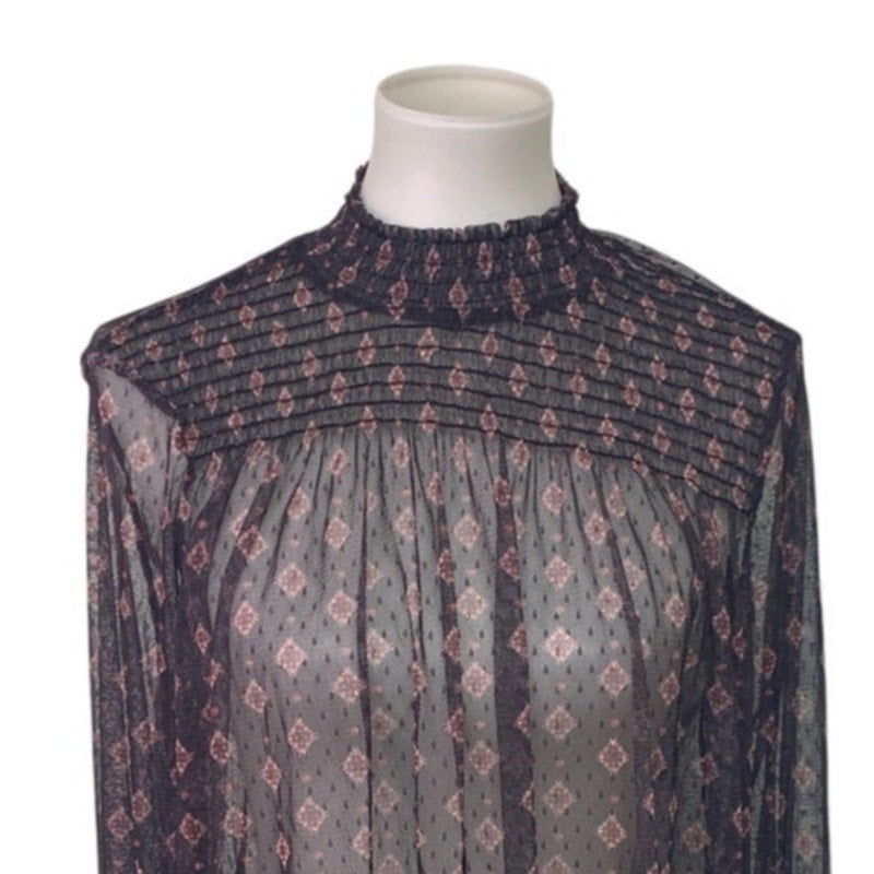 Maurices Womens Large 100% Polyester Long Sleeve Sheer Rose Floral Top