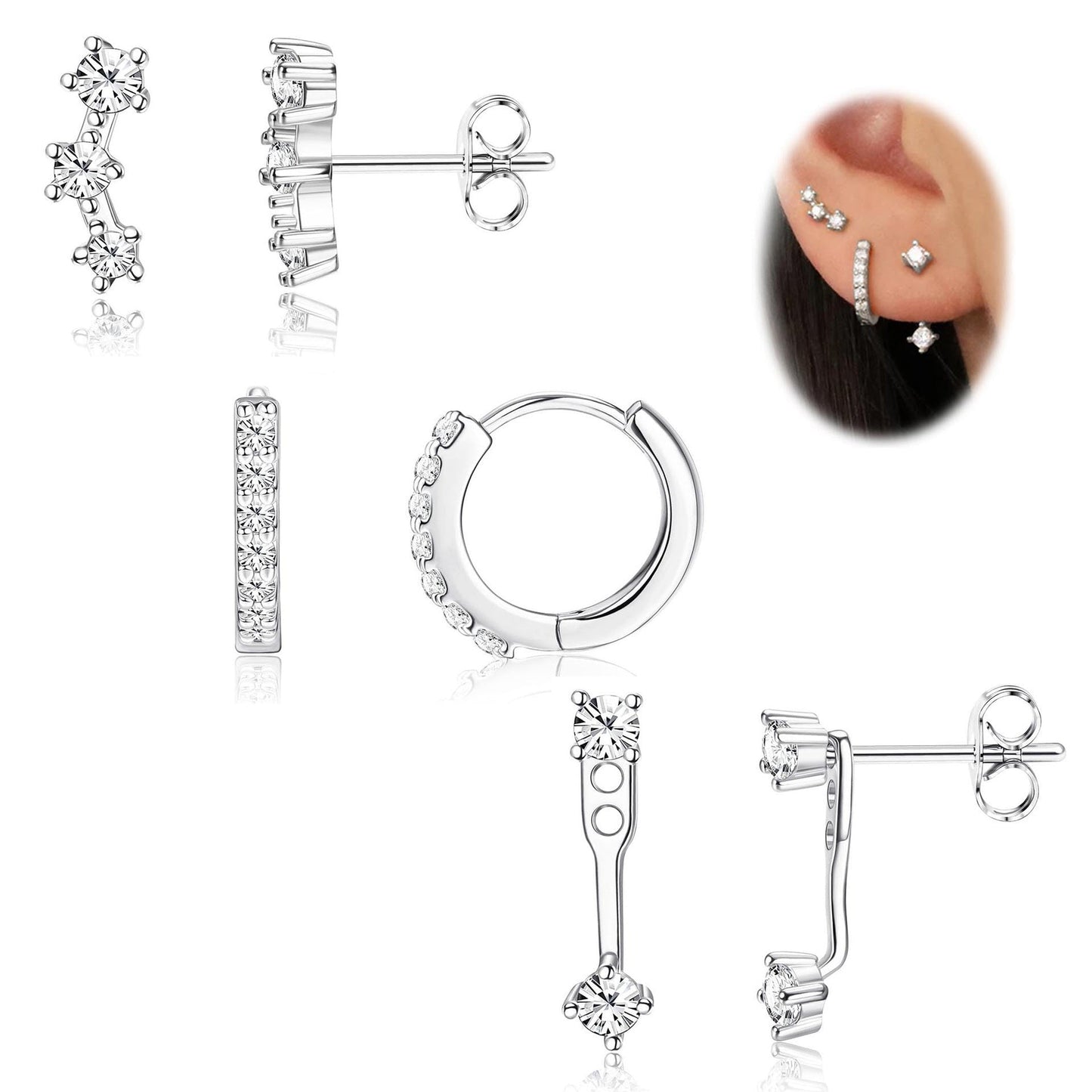 Womens Brass Earrings Set With Silver Needles And Real Gold Plating