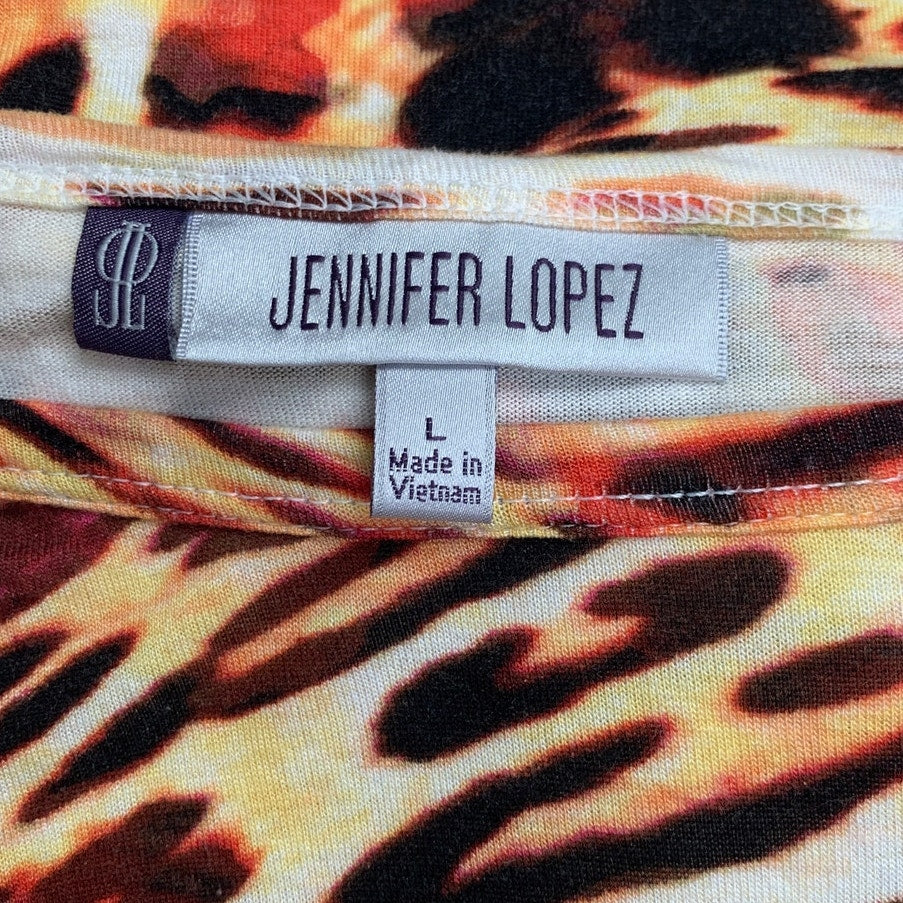 Jennifer Lopez Womens Large 100% Rayon Sleeveless Leopard Print Bejeweled Top