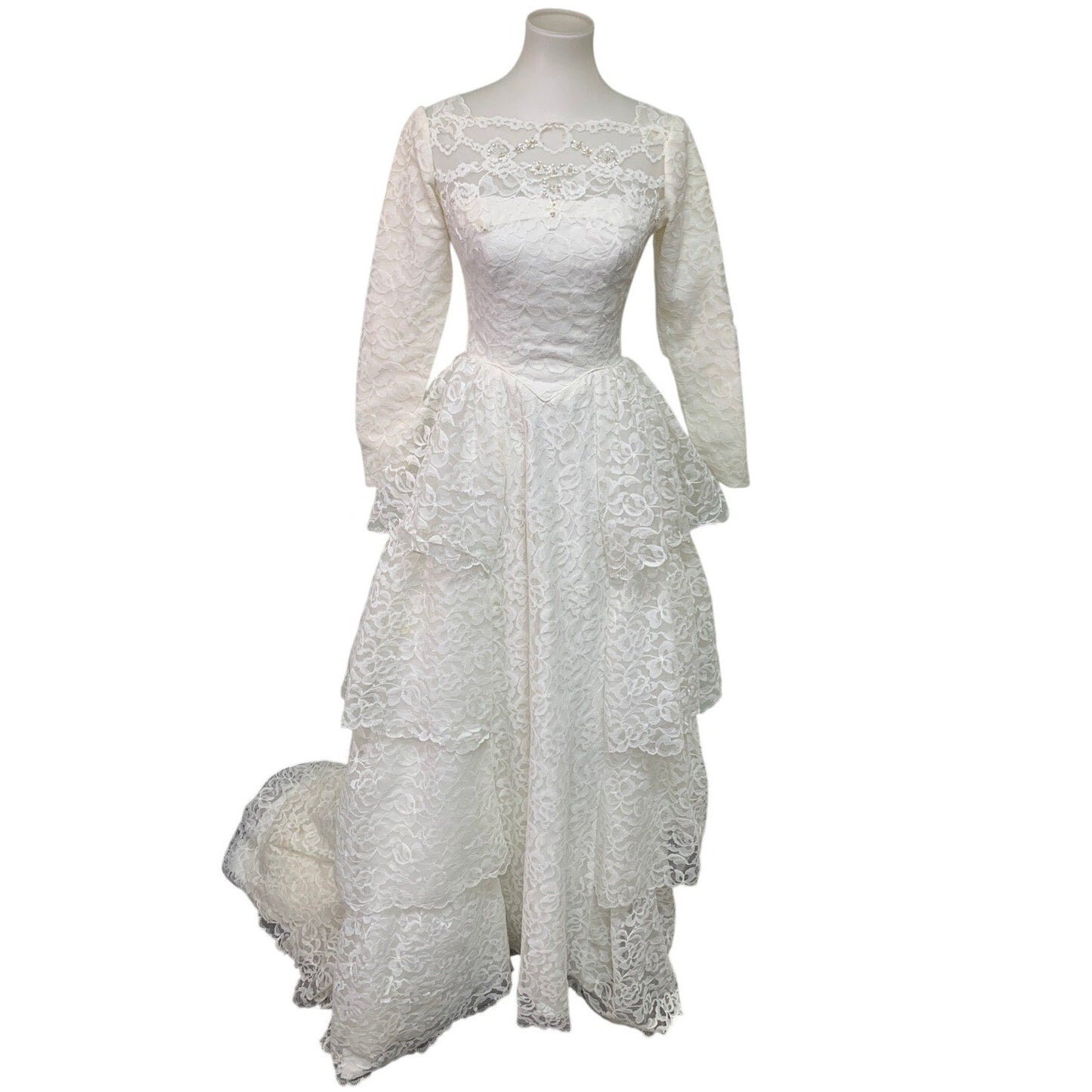 Vintage 1980s Womens Size 6 Long Sleeve Ladies Garment Union Made Wedding Dress