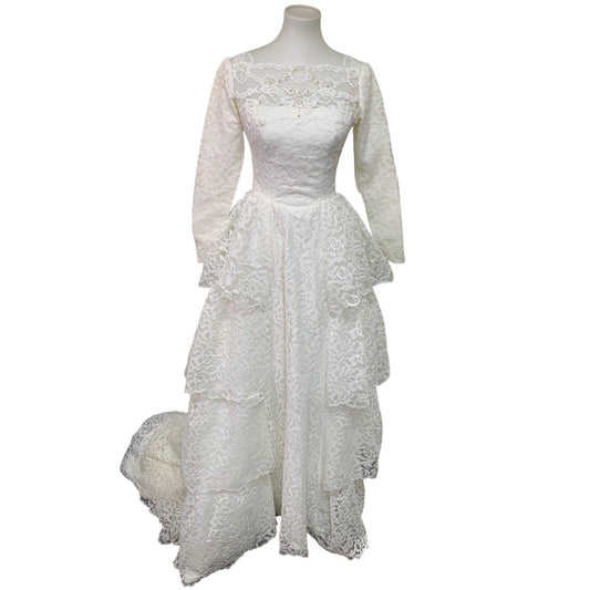Vintage 1980s Womens Size 6 Long Sleeve Ladies Garment Union Made Wedding Dress