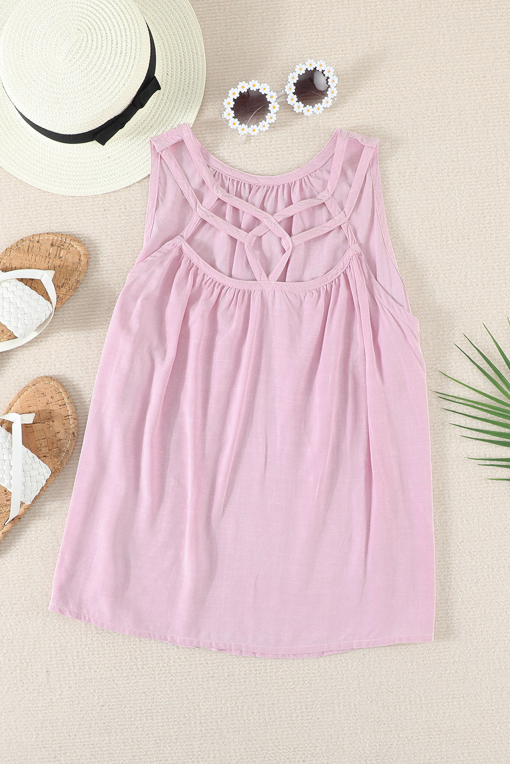 Pink Hollow-out Tank Top
