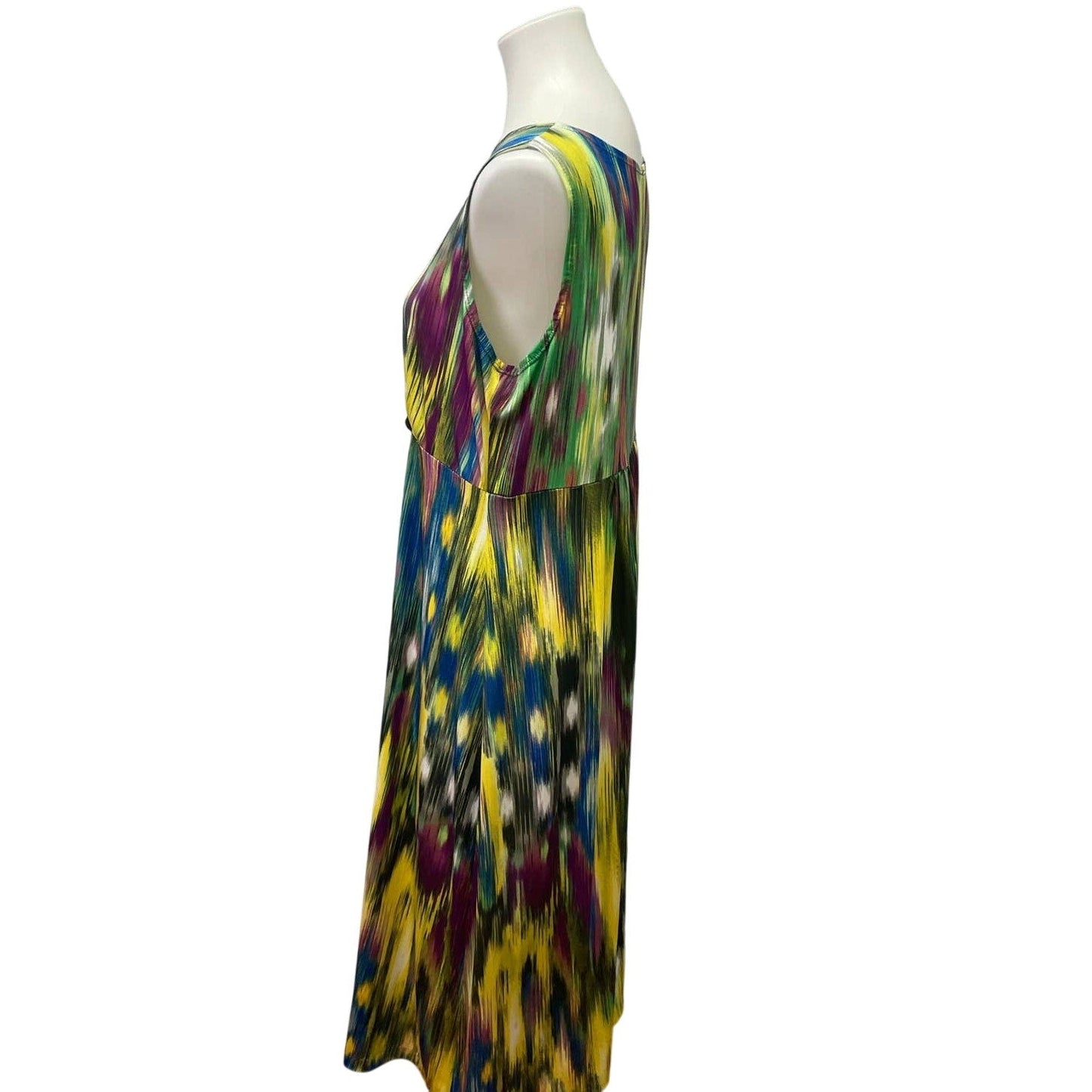 Elementz Large Long Watercolor Stripe Sleeveless Deep VNeck Polyester Maxi Dress