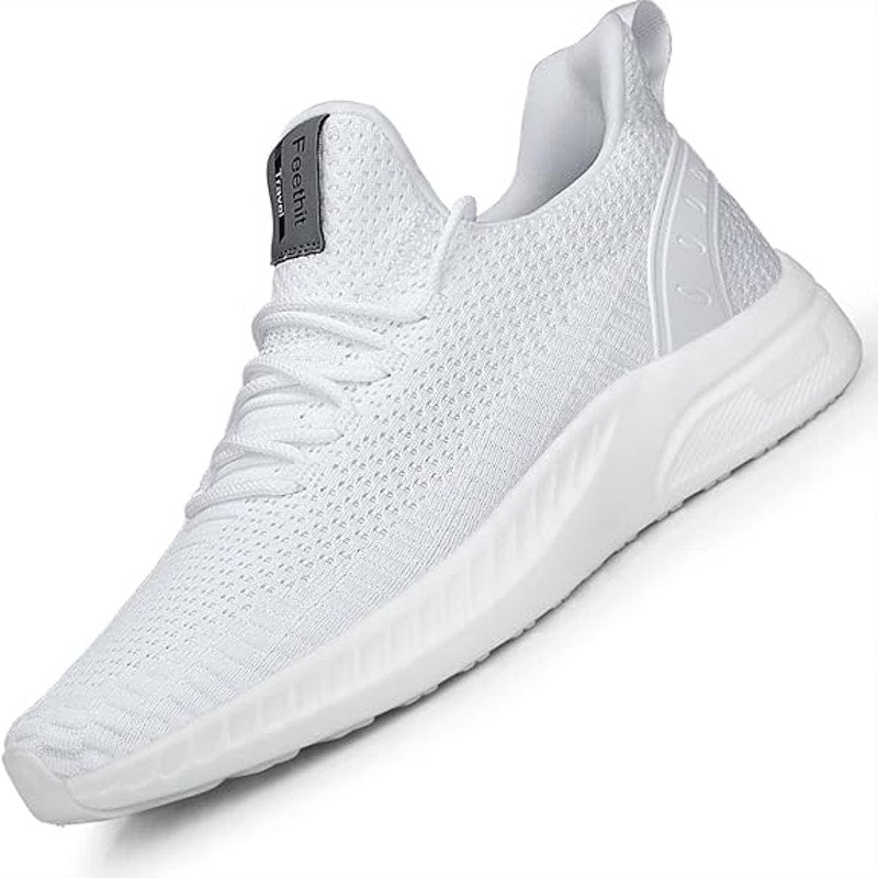 Feethit Mens Size 9 White Sneakers Lace Up Round Toe Lace Up Athletic Shoes